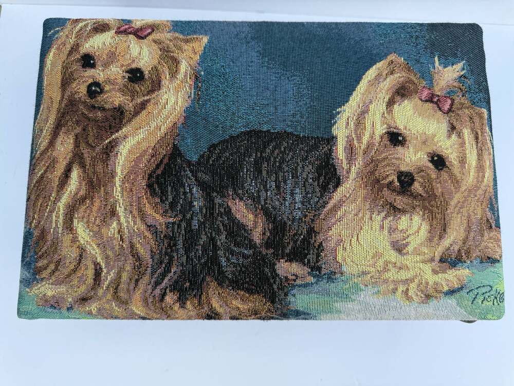 Yorkshire Terrier Tapestry Footstool with Brass Legs - Linda Picken